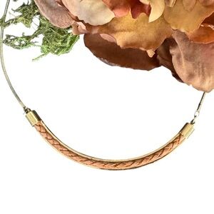 Vintage Avon Inlaid Leather Braided Collar Necklace Gold Snake Chain Choker